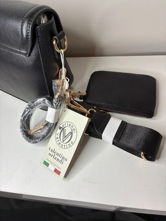 Valentino Orlandi Black Crossbody Bag with Matching Coin Pouch NWT - Picture 9 of 15